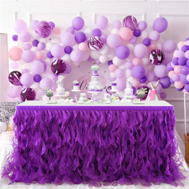 Tassel Double Layer Curly Willow Table Skirt Lace Taffeta Table Skirt Tutu Tulle Birthday Party Decor Baby Shower