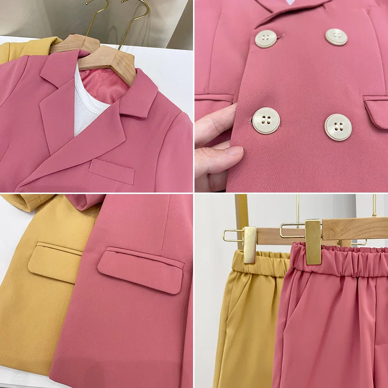 2022 Summer Childrens Short-sleeved Suit Set Kids Performance Catwalk Party Dress Costume Kids Blazer Shorts 2pcs Cl