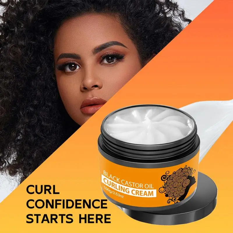 Curl Cream for Curly Hair Moisturizing Black Castor Oil Curling Cream Frizz Control Hair Styling Products 3.53oz for Strong Hold
