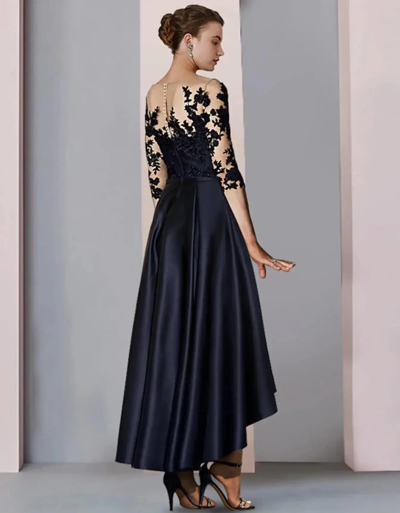 Sequin Applique Wedding Dress Tea Length Mother Of The Bride Dress | V-Neck, Flutter Sleeves, Pleated A-Line With Sequin Applique With Jackets Sequin Applique Wedding Dress Tea Length Mother Of The Bride Dress | V-Neck, Flutter Sleeves, Pleated A-Line With Sequin Applique With Jackets