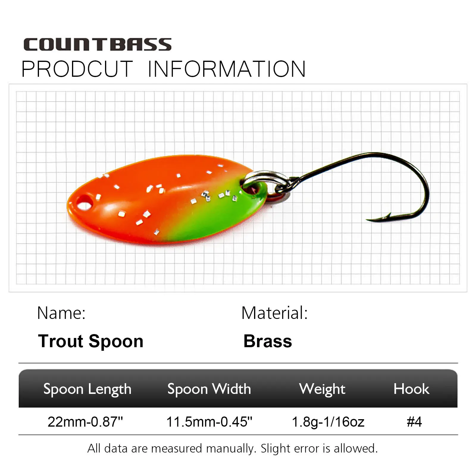 Countbass 1/16oz 1,8g Casting Löffel Lachs Forelle Hecht Bass Metall Messing Angelköder – Detail 6