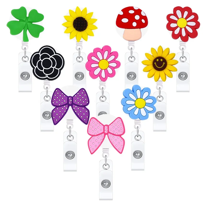 Hot Sales 1 Piece Retractable Nurse Badge Reel Fashion Floral Bow Tie Name  Tag ID Card Badge Holder Keys Chains Lanyard for Keys