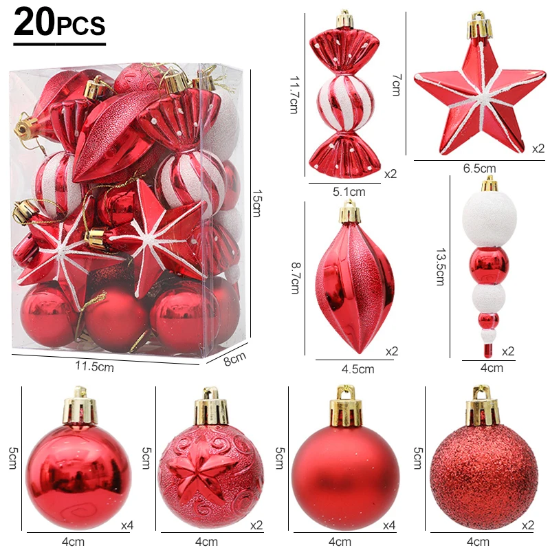 thumbnail image 1 of Juego de 29/20 bolas de árbol de Navidad colgantes con forma de bastón de caramelo y piña para decoración del hogar, Navidad 2024, Año Nuevo, 1 of 5