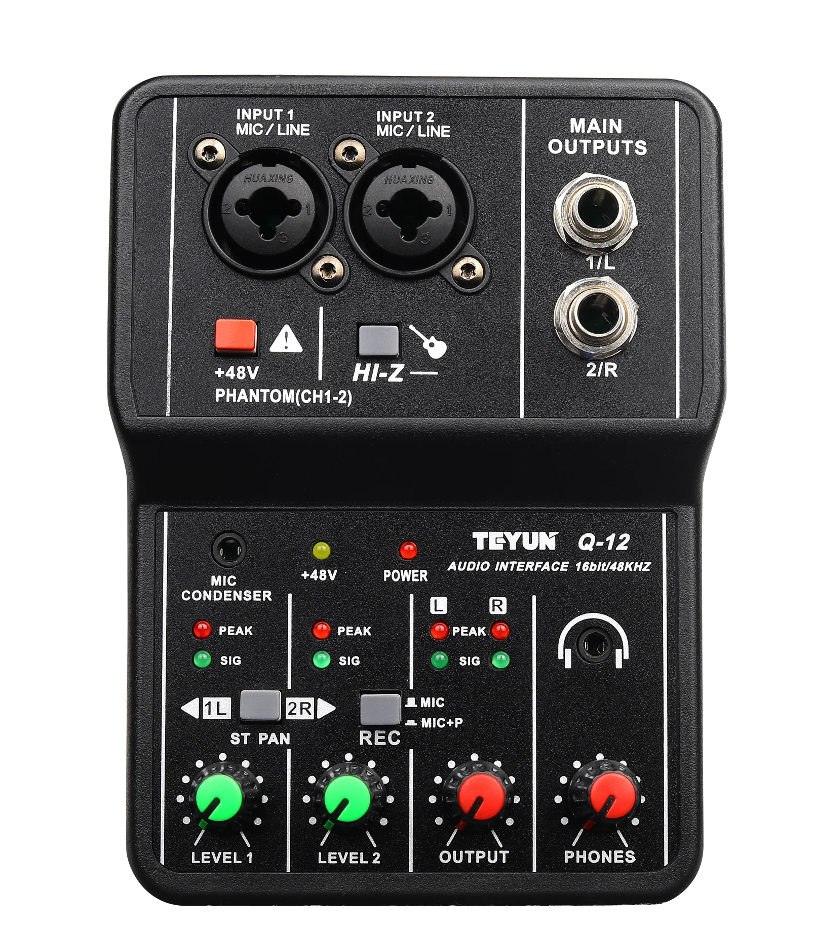 Audio Interface TEYUN Q-12 Professional Audio Sound Card with Monitor Electric Guitar Live Broadcast Recording for Studio Singing Computer PC