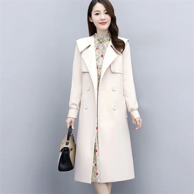

Women Mid-length Trench Coat Dress Sets 2022 New Spring Autumn Female Fashion Temperament Dress Goddess Fan Skirt Two-Piece Set