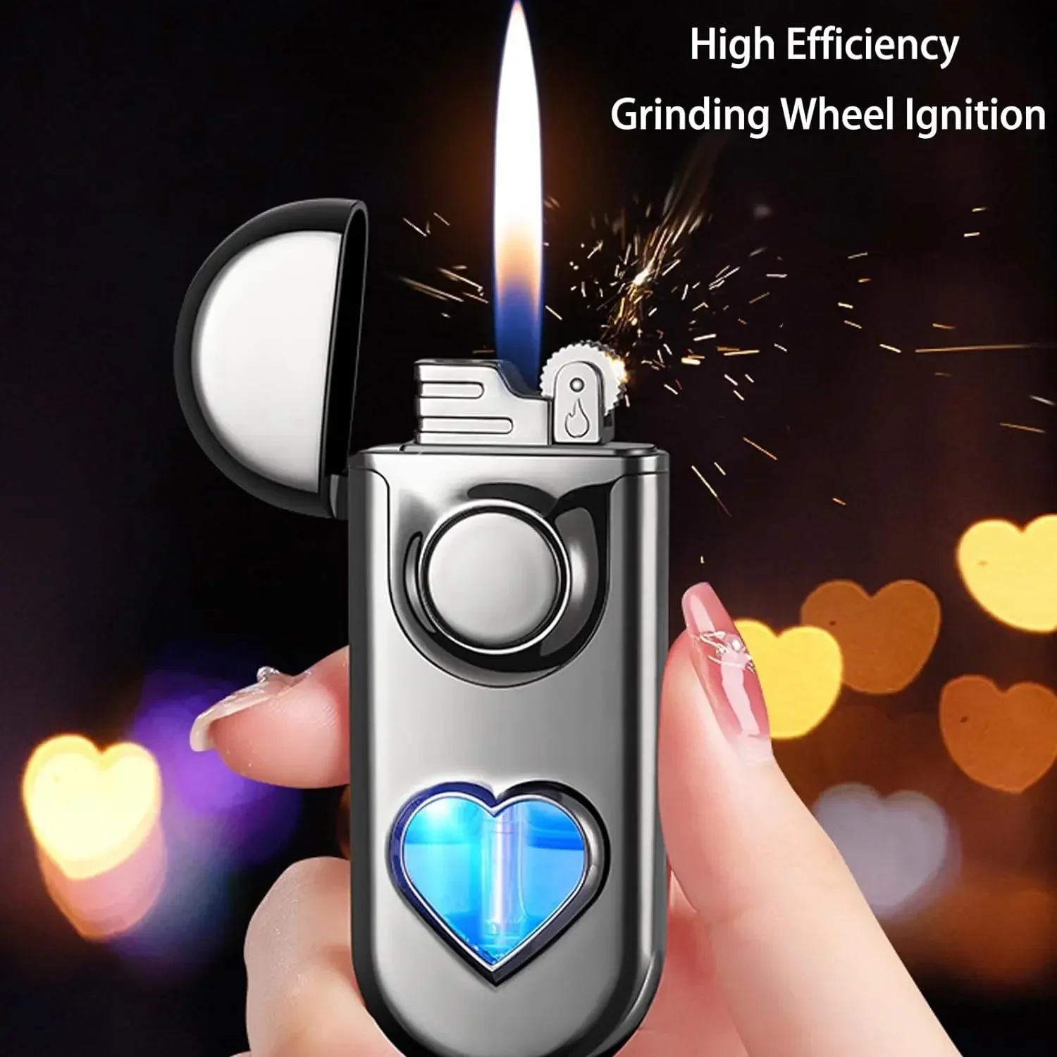 Dual Flames Unique Heart shaped Lighter Visible Butane Gas Torch Lighters Metal Flint Portable Windproof Cigarette Cigar