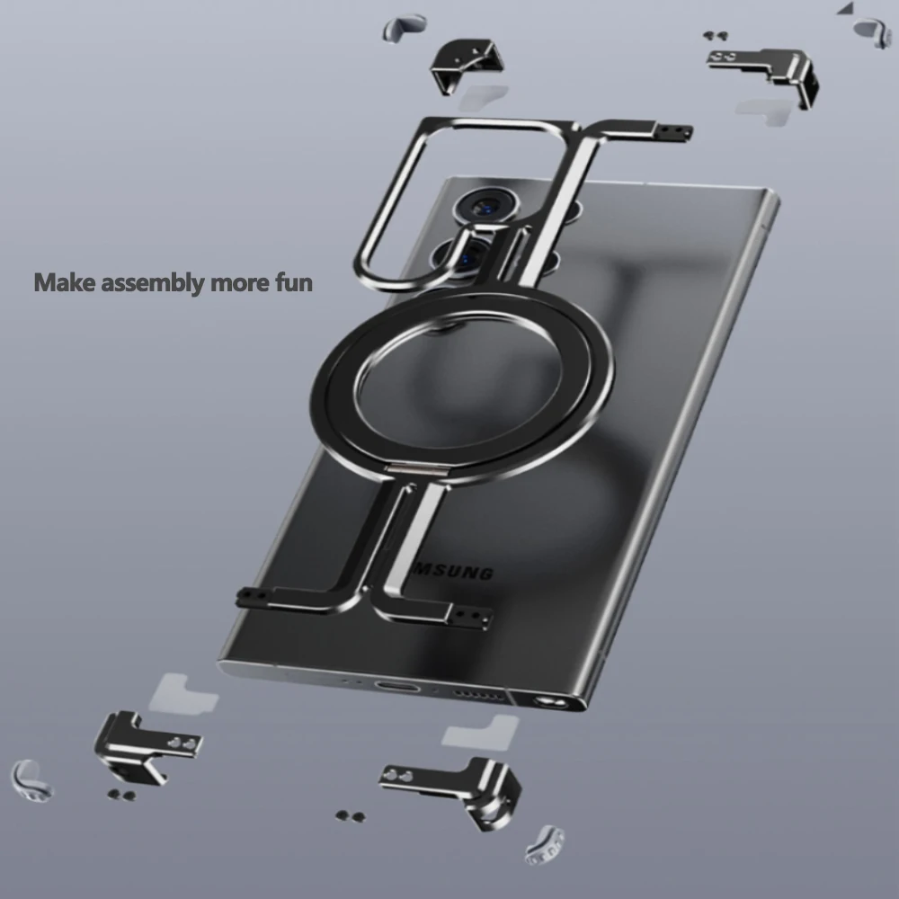 Metal Magnetic Phone Case For Samsung Galaxy S24 S24Plus S24Ultra Metal Phone Bumper With Finger Ring Holder Magnetic Car Stand