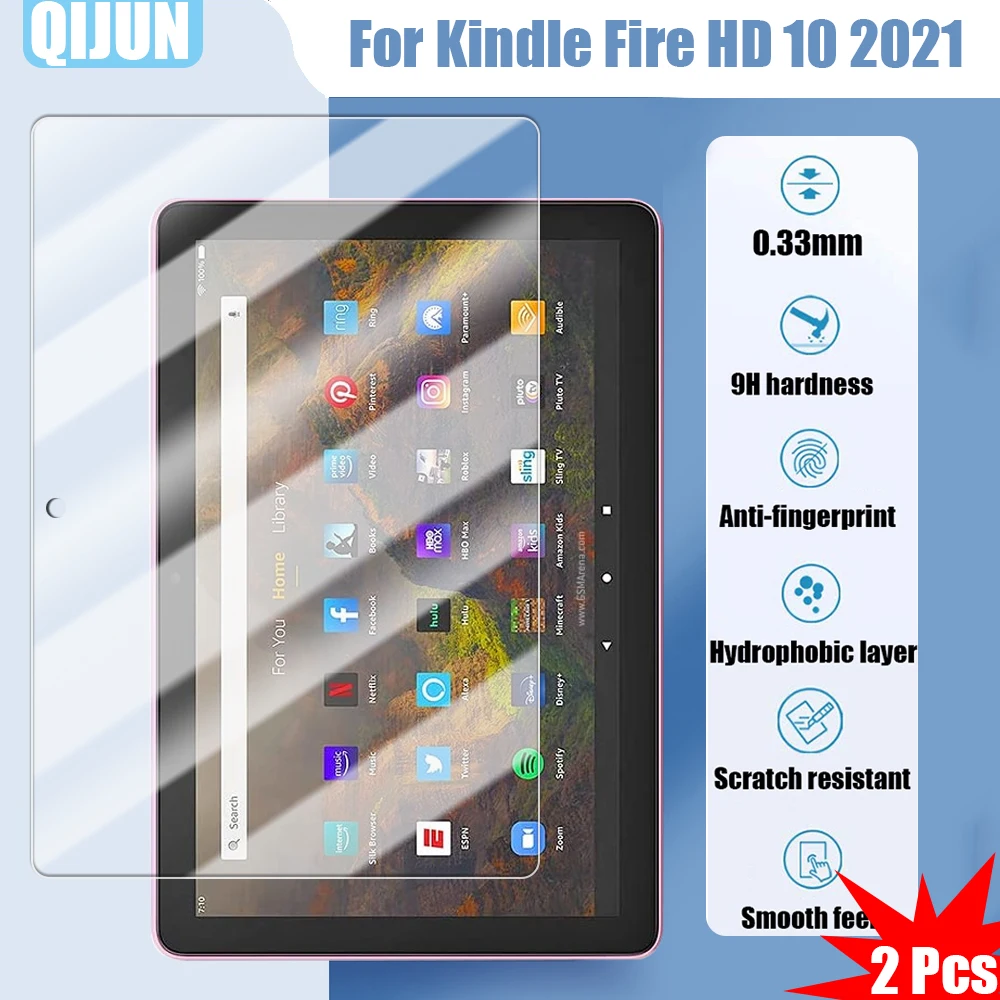 Стекло для планшета Kindle Fire HD 10 2021 10,1 дюйма, закаленная пленка, Взрывозащищенная и устойчивая к царапинам, водонепроницаемая, с защитой от отпечатков пальцев, 2 шт.