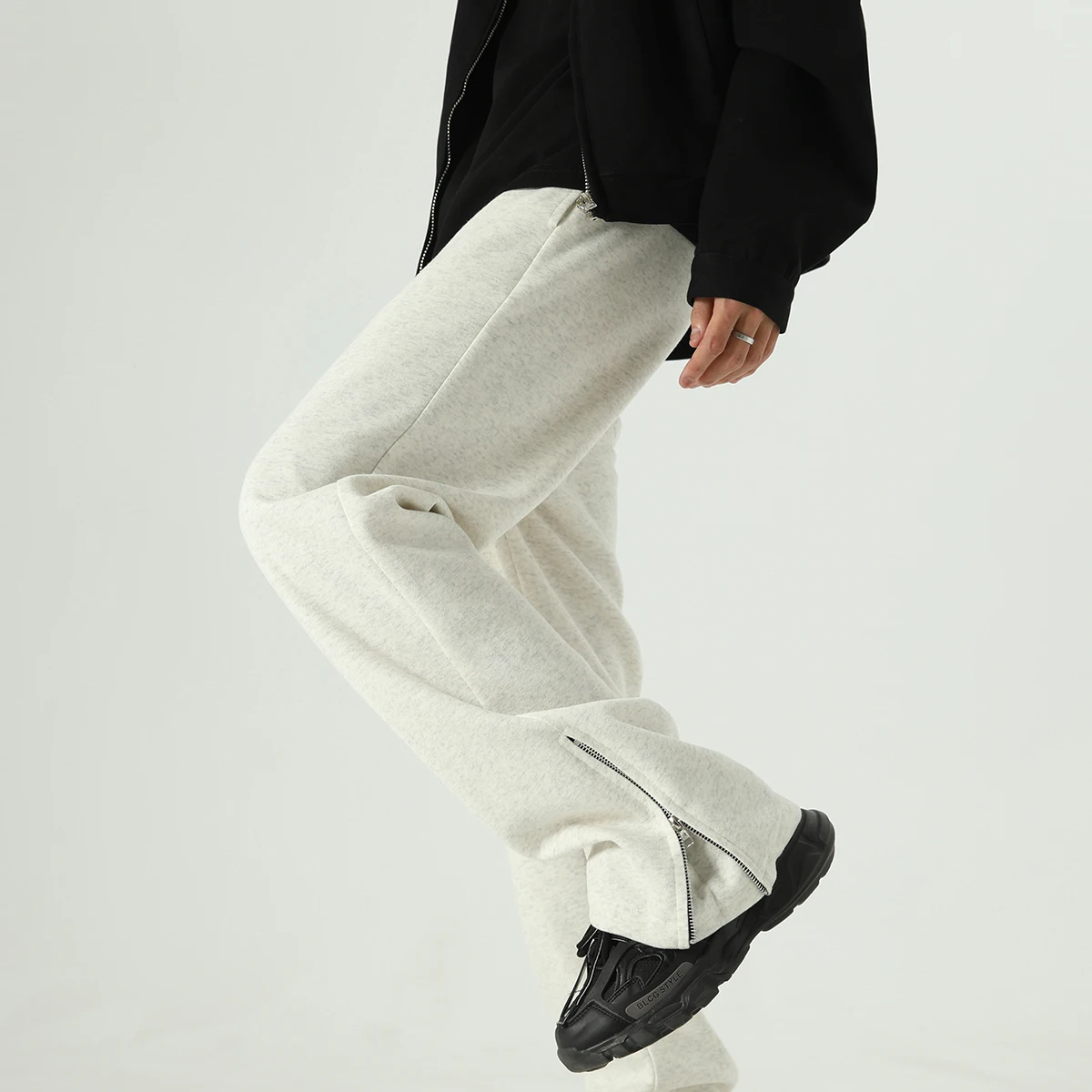 Men High Street Fashion Loose Casual Zipper Hem Sport Pants Sweatpants Joggers Women Hip Hop Long Trousers