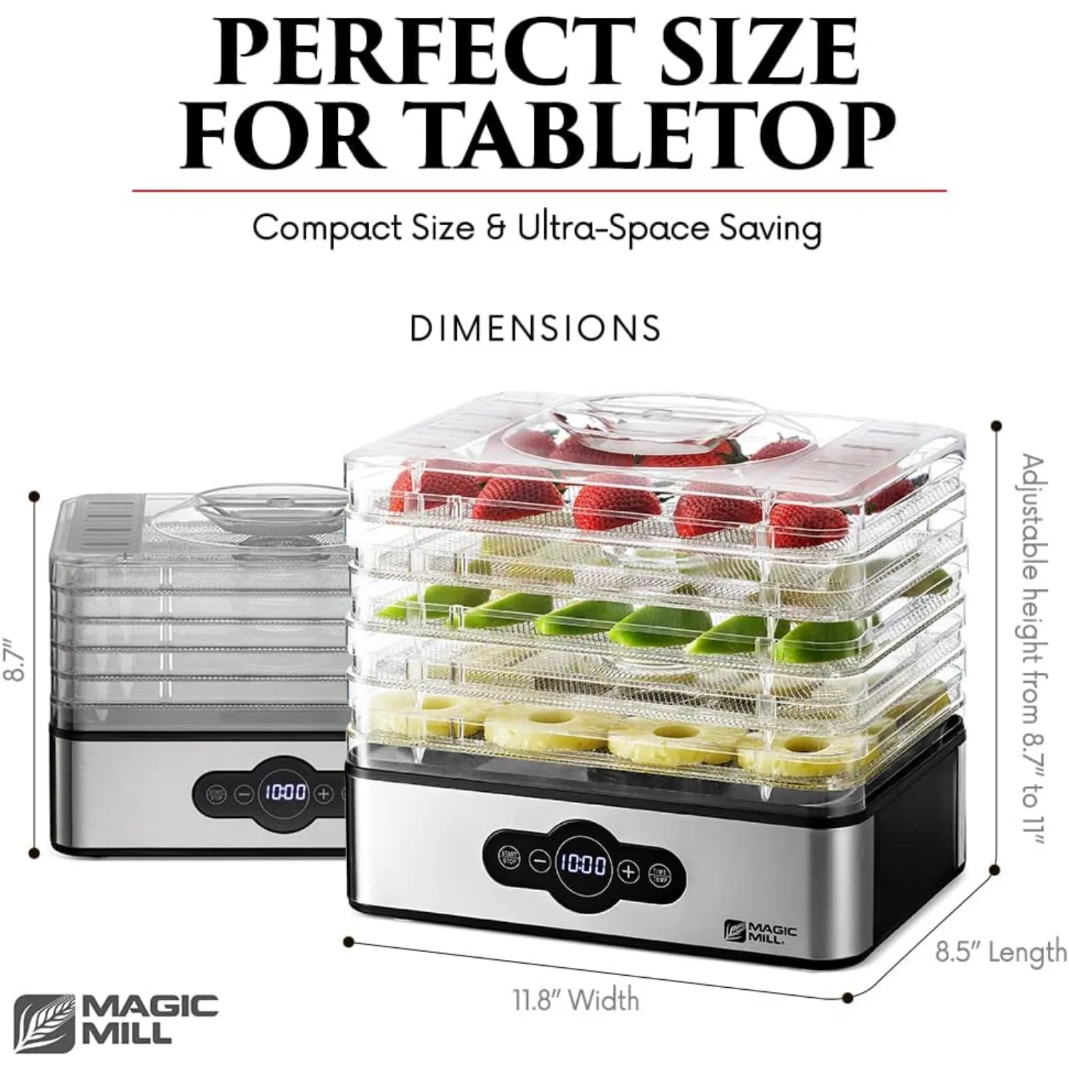 Food Dehydrator Machine 5 Stackable Stainless Steel Trays Jerky Dryer with Digital Adjustable Timer & Temperature Control