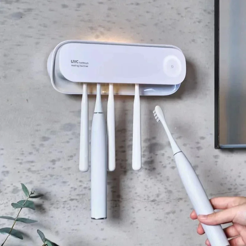 UV Toothbrush Sterilizer Intelligent Wall Mounted Fast Automatic Drying Toothbrush Sanitizer Holder with Smart Sensor Light