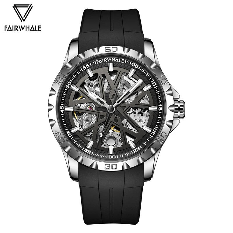 New Hollow Mechanical Watches Men's High Quality Steel Case Tourbillon Automatic Wristwatch Fashion Sport Silicone Strap Watch