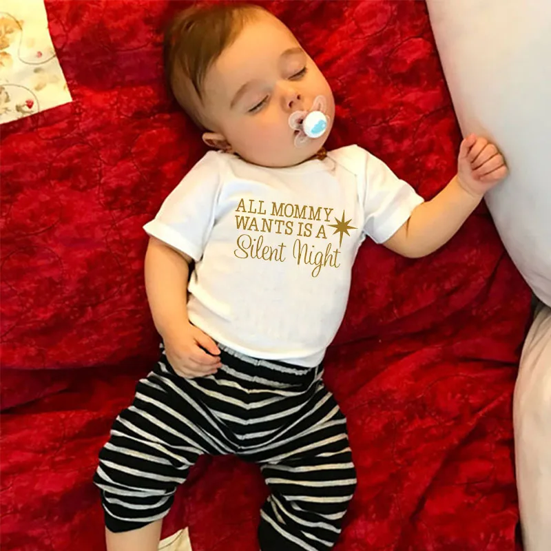 

Newborn Baby Girls Boys Romper Short Sleeve Letter Print All Mommy Wants Is A Silent Night Cotton Romper Jumpsuit Baby Clothes