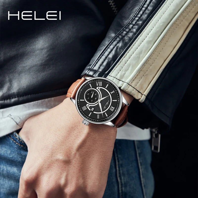 HELEI hot models 2024 jazz series trend versatile multifunction quartz movement men's quartz watches men's waterproof wristwatch
