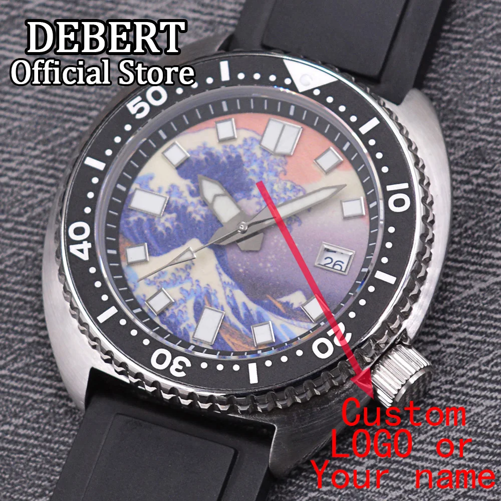 

DEBERT 45mm NH35A Ukiyo-e Dial Automatic Movement Men Watch Sapphire Crystal Unidirectional Bezel Black Rubber Strap Watch