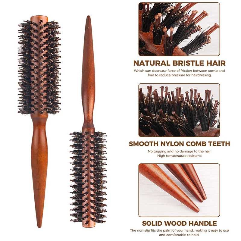 Anti-Static Wood Boar Bristle Round Styling Brush