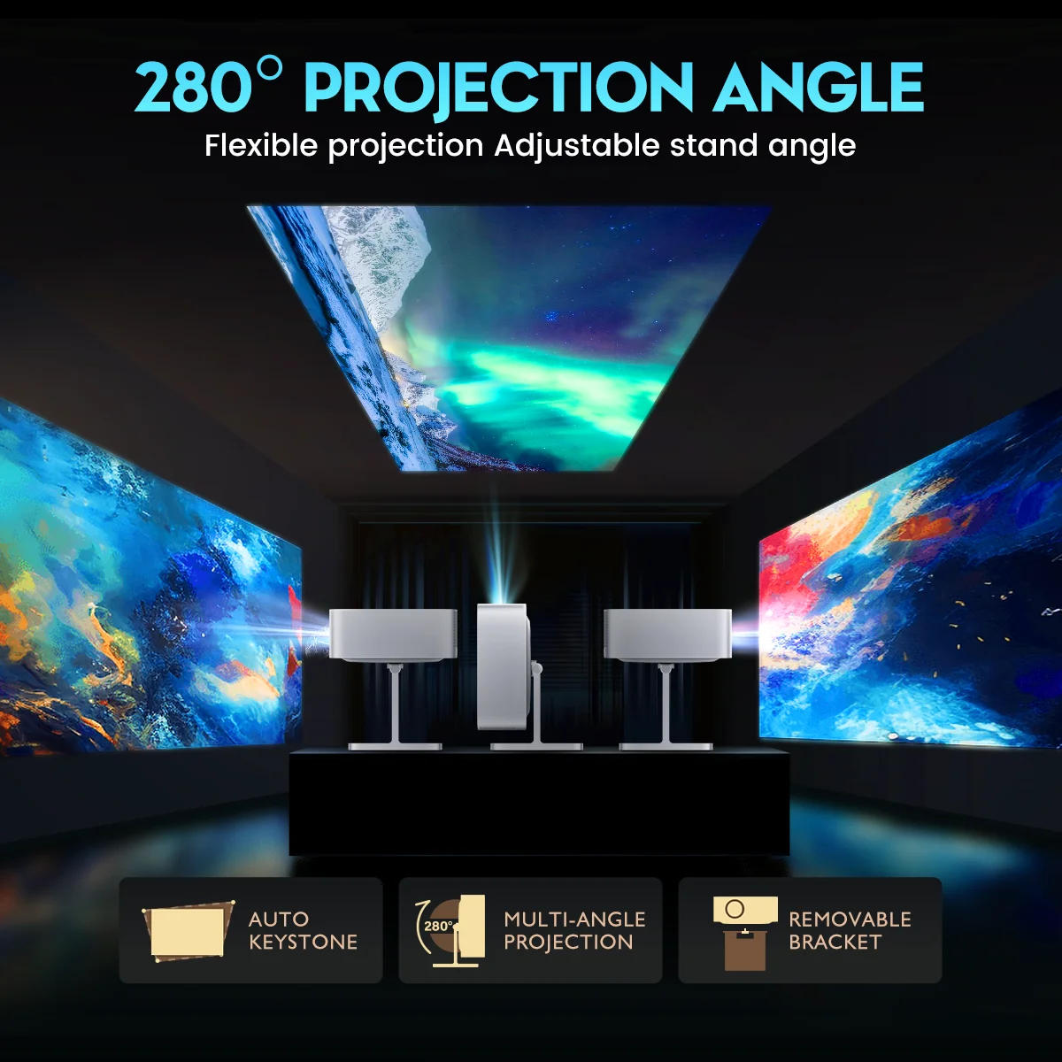 HD 380 Lumens 1080P Projector Native Dual Core CPU WiFi BT5.0 Indoor Outdoor Cinema Android IOS Dual System Upgraded Projector