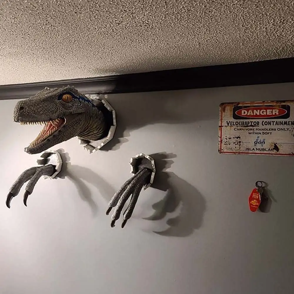 Dinosaurier Wand Skulptur 3d Wand platzen hängenden Dinosaurier Kopf Harz Dinosaurier Kopf mit Krallen Wohnkultur – Detail 7