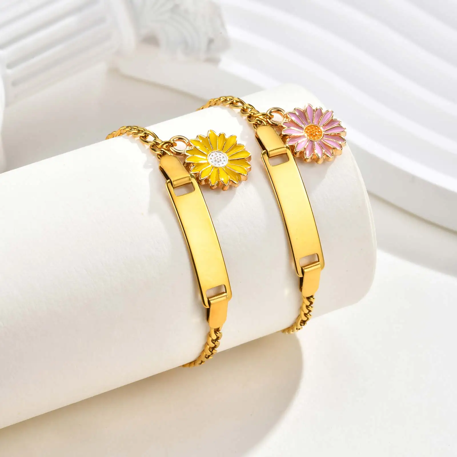 Personalisiertes Namens-ID-Armband für Mädchen und Jungen, Blumen-Charm-Armband aus Edelstahl, nicht allergisches Modeschmuck-Geschenk – Detail 7