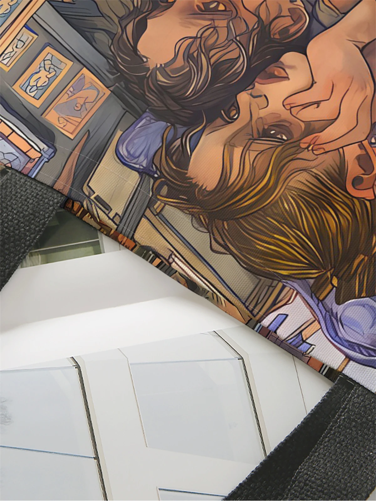 1pc,artistic oil painting handbag, reusable fashionable handbag, multifunctional handbag, printed canvas shopping bag