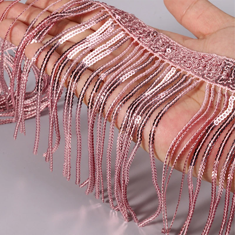 10 Yards Pailletten-Quastenfransen, glitzernde Pailletten, Spitzenbesatz für lateinamerikanisches Tanzkostüm, Hochzeitskleider, Bühnenkleidung, DIY-Handwerk – Detail 3