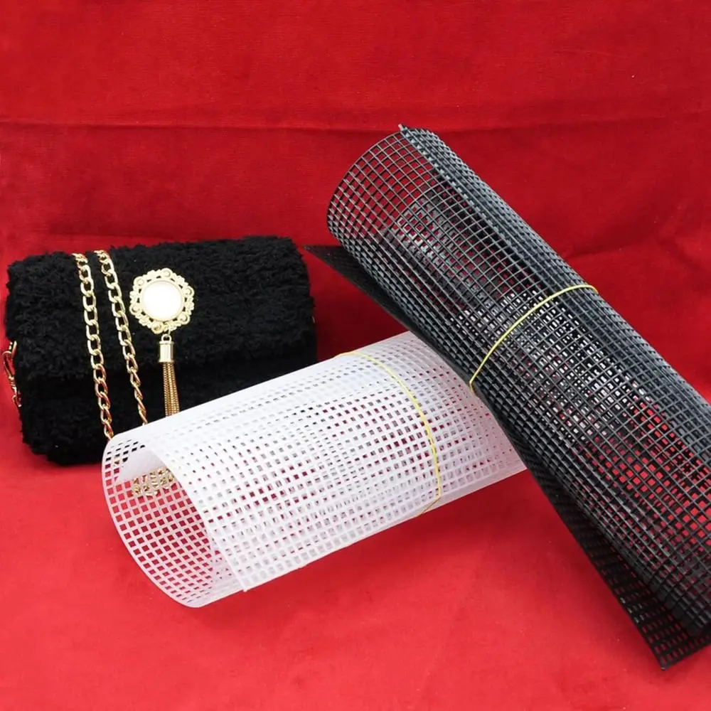 DIY Crafting Plastic Bag Mesh Grid Durable Mesh Cloth Canvas Bag Sheets Black White Net Cover Acrylic Yarn Crafting Knit