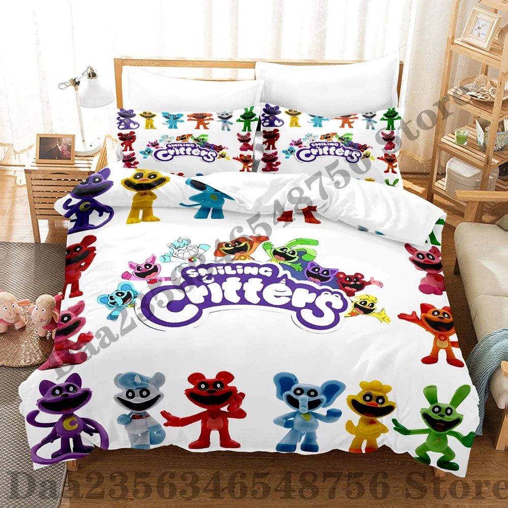 2024 Smiling Critters Bedding Set Single Twin Full Queen King Size Bed Set Adult Kid Bedroom Duvetcover Sets Anime Bed Sheet Set 2