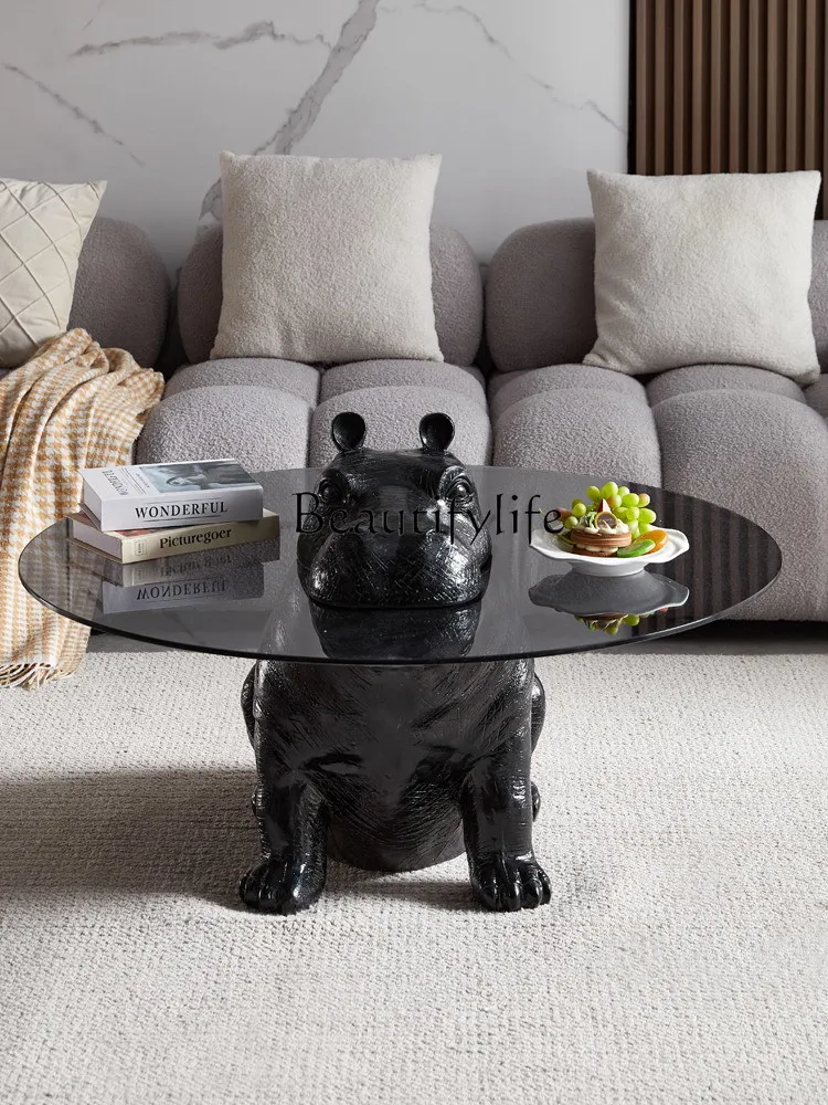 

Italian Modern Hippo Tea round Glass Low Table