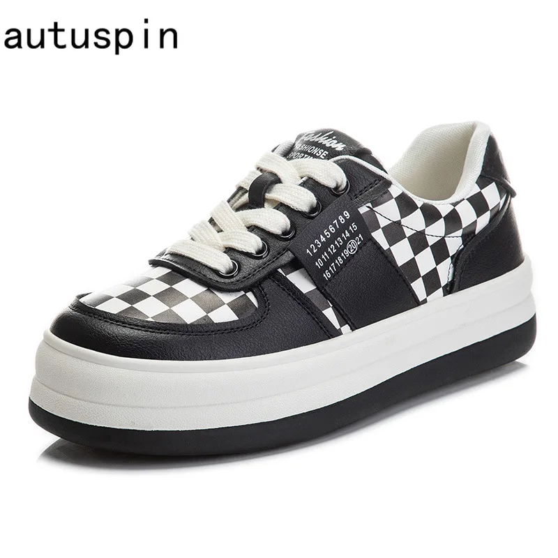 Autuspin Newest Checkered Sports Shoes for Women Spring Summer 2022 Fashion Skateboard Sneakers Street Style Casual Shoe Woman |