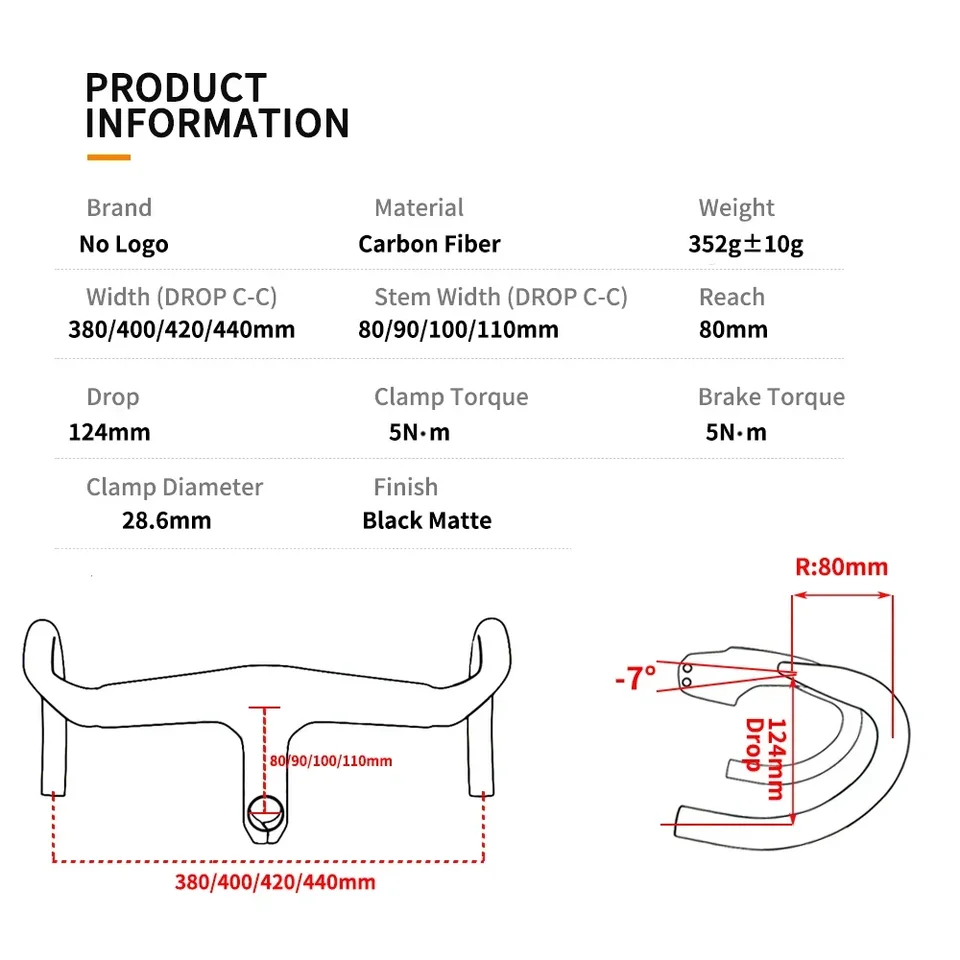 カーボンファイバーロードバイクハンドルバー,マットブラック,内部