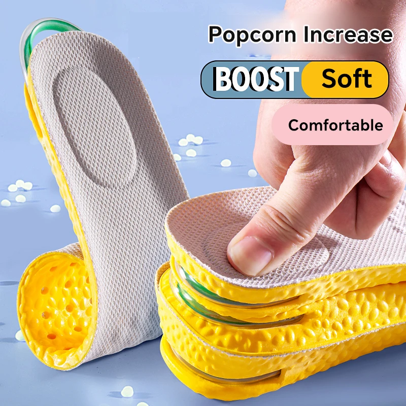 1 Pair New Yellow Height Increase Insoles Air Cushion Shock Absorption Shoe Cushion Pad Men Women High Elasticity Insoles