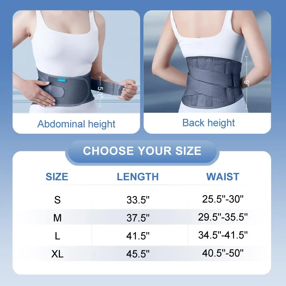 Back Brace for Men Women Lower Back Pain Support Belt Work Easy to Put Metal Stays Lumbar Support