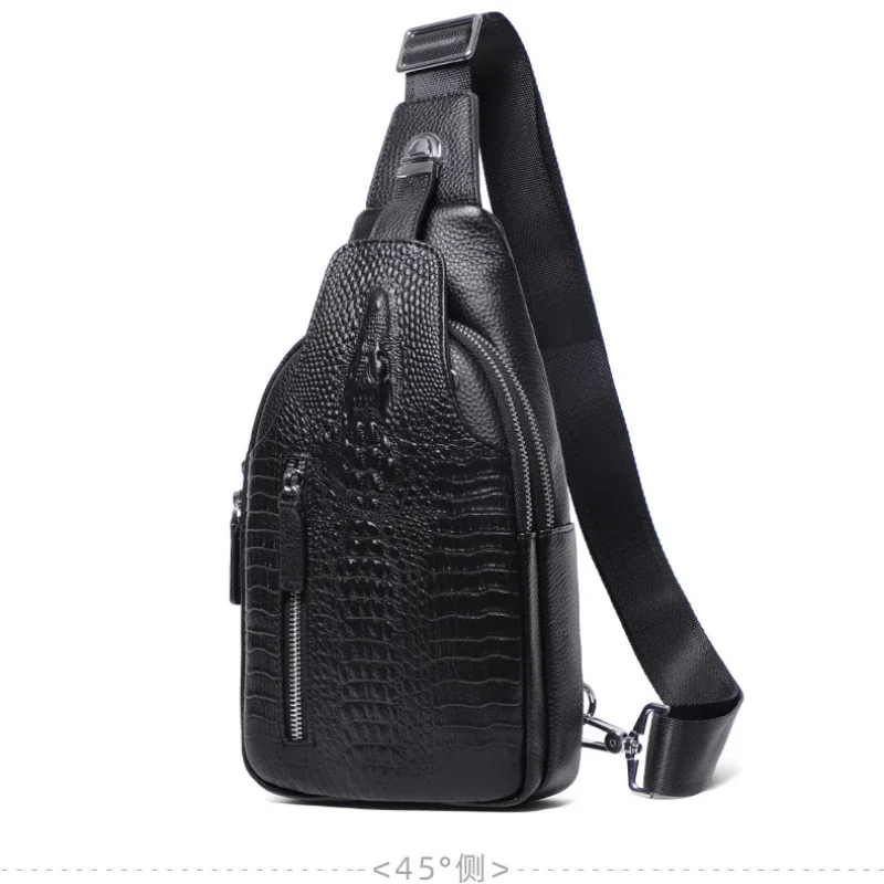 

Men's Fashion Brand Genuine Leather Crocodile Pattern High Quality Chest Bag Fashion Top Layer Cowhide Luxury Crossbody Bag