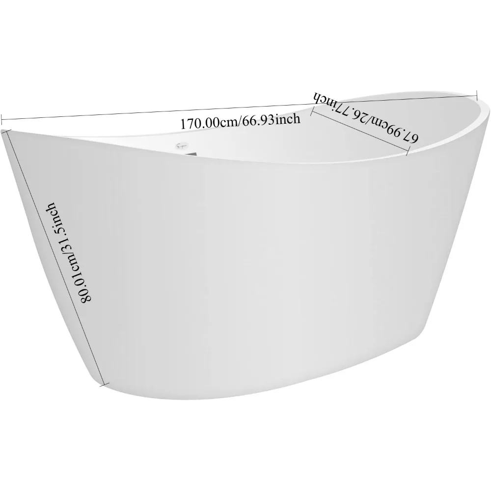 A white bathtub is installed in the bathroom 67" Acrylic Freestanding Bathtub hot tub  bathtub  inflatable hot tub  tub 3
