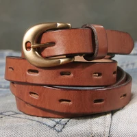 Retro Genuine Leather Women's Belt Pure Copper Button Western Cowboy Style Luxury Brands Jeans Belt Fashion Luxury Women Belt - Image 2