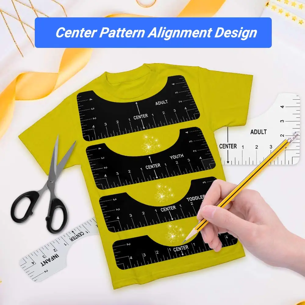 4pcs T-Shirt Ruler Guide Shirt Alignment Tool T-Shirt Alignment Ruler with  Clothing Size Chart for Adult Youth Toddler Infant - AliExpress