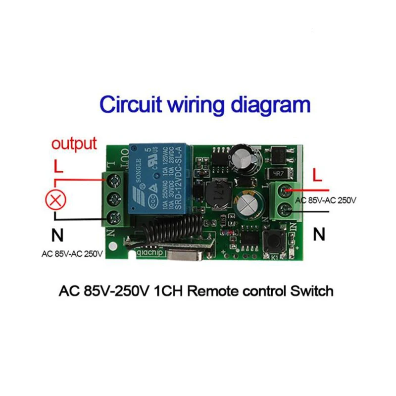 GERMA AC 250V 110V 220V 1CH 433Mhz 차고 문 게이트 모터 용 범용 무선 원격 제어 스위치 릴레이 모듈 수신기