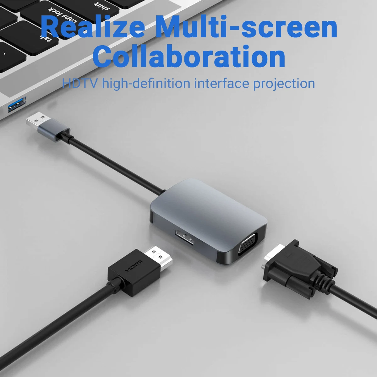 2 in 1 허브 USB to HDMI VGA 어댑터, USB 2.0 to HDMI 1080P 비디오 케이블 컨버터, 오디오 포함, PC 노트북 프로젝터 윈도우 XP용
