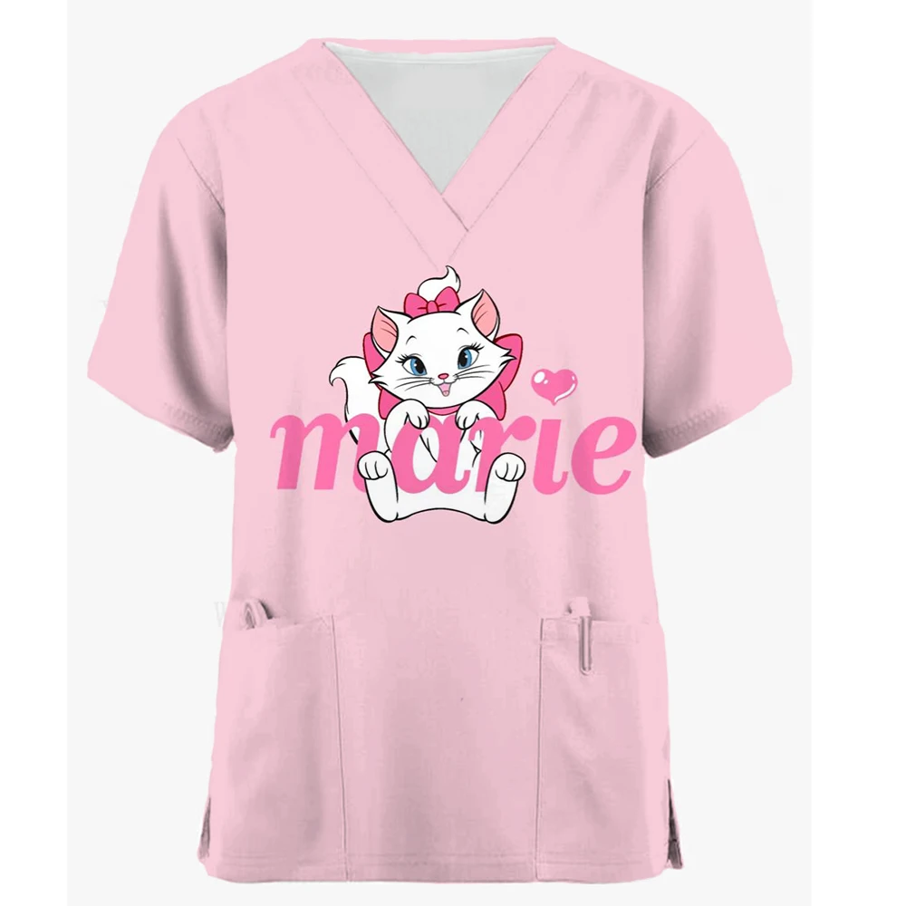 thumbnail image 1 of Uniforme médico de enfermera con estampado de gato de Disney Mary, uniforme de enfermería para quirófano, ropa de hospital para mascotas, camisetas de manga corta, 1 of 5