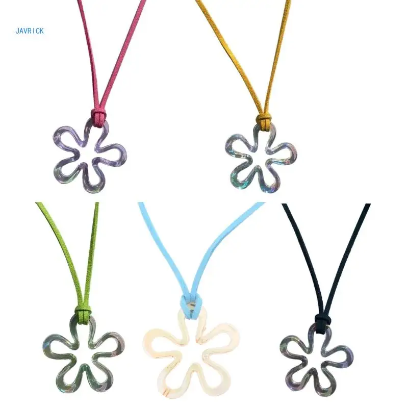 

Hollow Flower Pendant Collar Necklace Colorful Rope Choker Fashion Y2K Summer Jewelry Simple Clavicle Chain