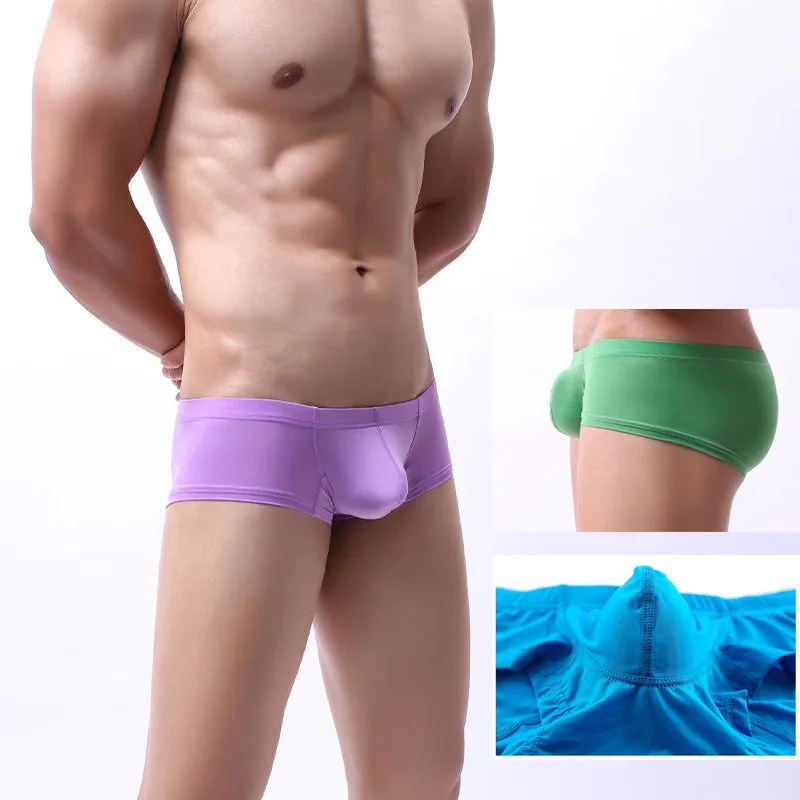 Sexy Lingerie Ice Underpants Briefs Man's Bulge Penis Pouch Underwear Elastic Big Cock Boxers Gay U-Convex Dick Boxers Enhance