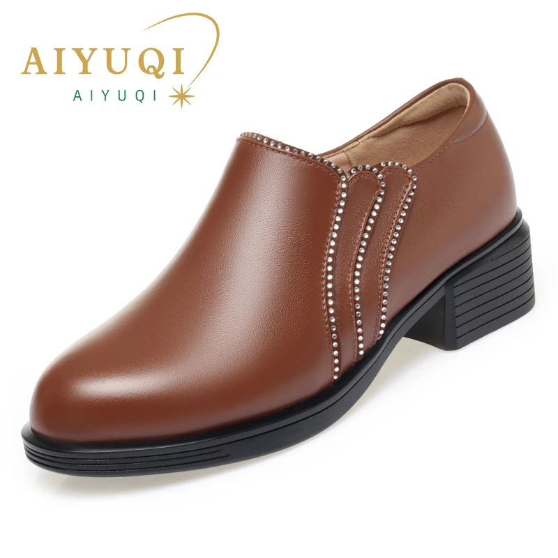 

AIYUQI Women Office Shoes 2024 Fall New Genuine Leather Women Dress Shoes Large Size 41 42 43 Fashion Diamond Shoes Women