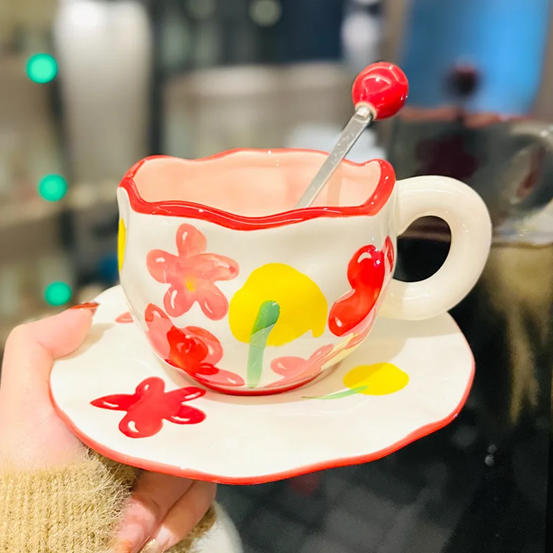 

2023 Holiday Gift Coffee Cup with Saucer and Spoon Creative Mug Porcelain Coffee Cups Wholesale Tableware Water Cup for Friend