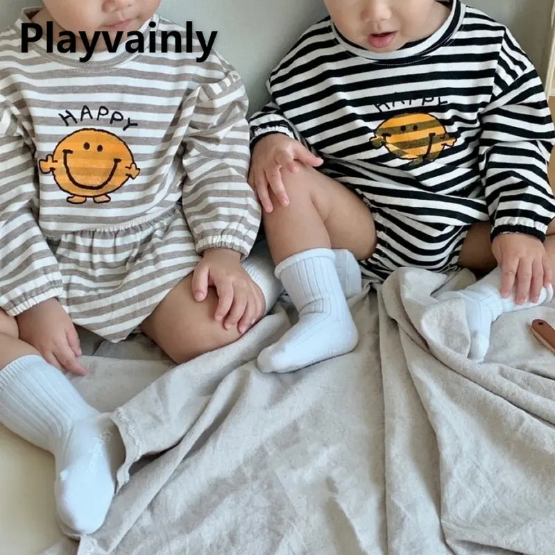 

Autumn New Baby Boy Girl 2-pcs Sets Stripe Round Neck Long Sleeve T-shirt+PP Shorts Suit Newborn Clothes E82895