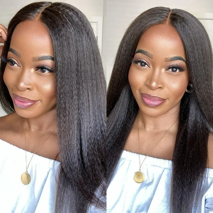 Brazilian Kinky Straight Human Hair Bundles  with 13x4 Lace Frontal With Bundles Remy Yaki Straight Bundles With Frontal