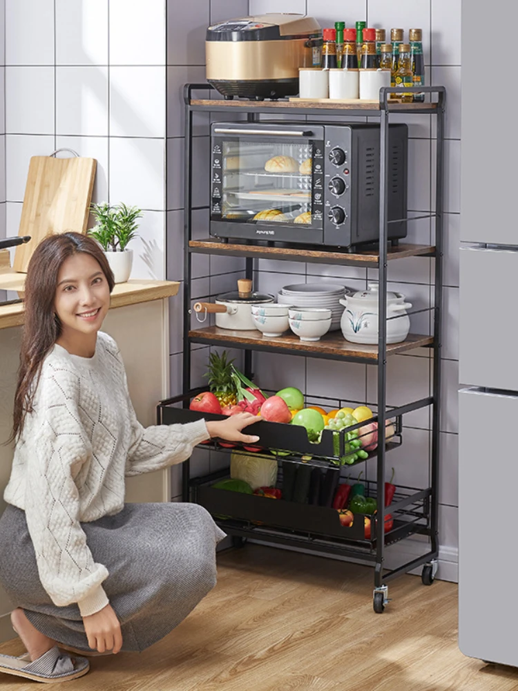 

Kitchen rack oven microwave oven storage rack household with drawer storage wheeled seasoning trolley rack