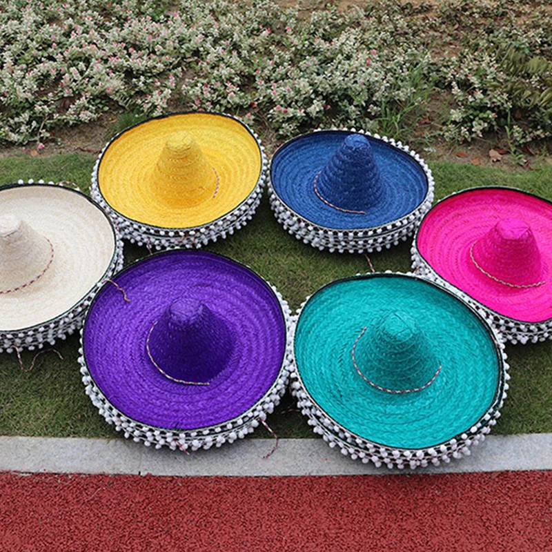 Outdoor Carnival Sombrero Men Women Party Mexican Hats Natural Straw Sun Hat Wide Brim Panama Bucket Hats Adjustable Retro Caps sun hat sun protection hat party hat