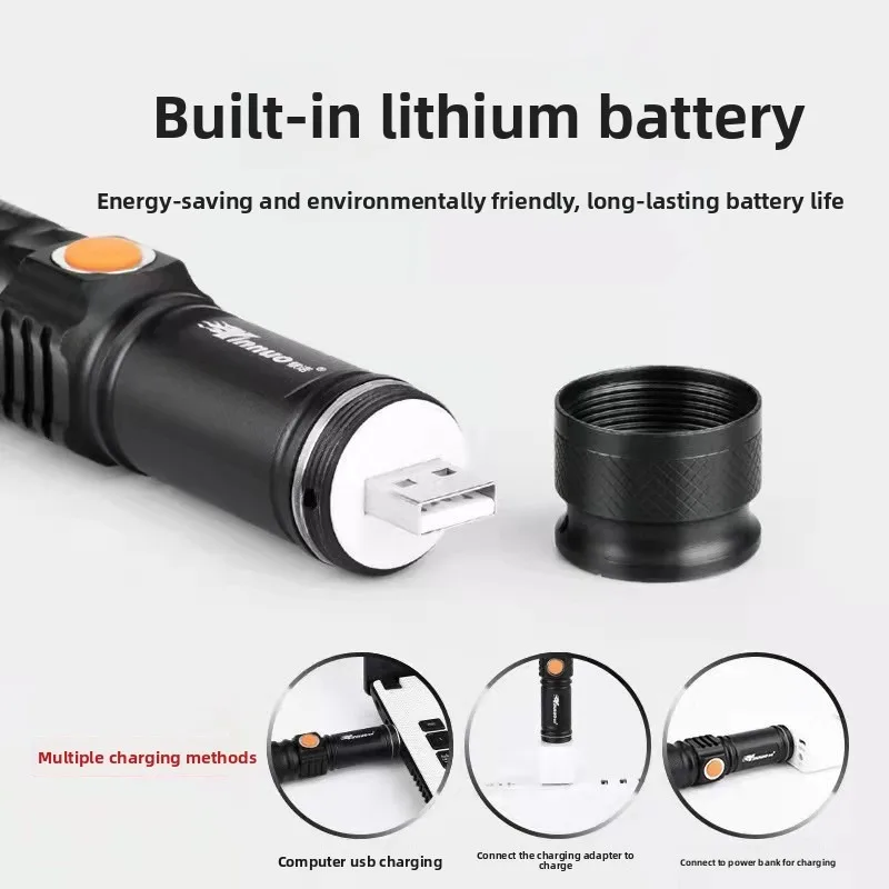 충전식 알루미늄 합금 LED 손전등 - 밝고 오래 지속되는 줌이 가능한 초점 조절 미니 작업등 (실내외 사용 가능)