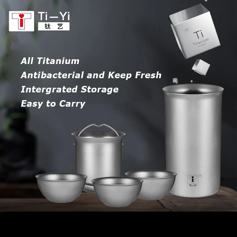 

Ti-Yi 300ml Titanium Double Layer Tea Cup with Filter Cover Outdoor Camping Tea Mug Set for Picnic Hiking Traveling Home use