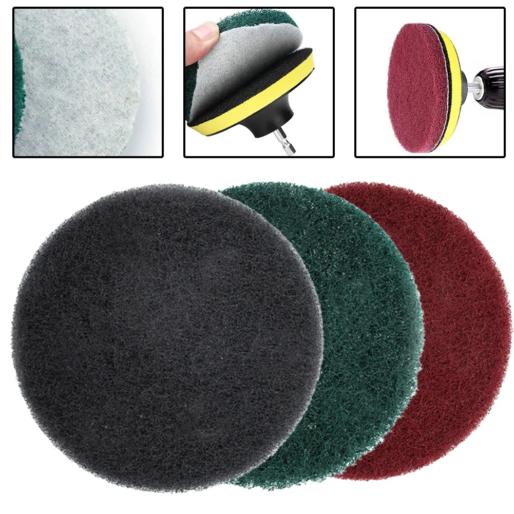 3 Pcs 5 Inch Drill Power Brush Tile Scrubber-Scrub Pad Cleaning Cloth Industrial Scouring Pads Nylon Polishing Buffing Tools 8pcs scouring pad 4 inch polishing pad self adhesive disc industrial heavy duty nylon cleaning tools for cleaning